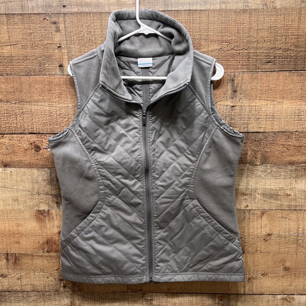 Columbia Womens Gray Fleece/nylon Zip Up Vest Size Large